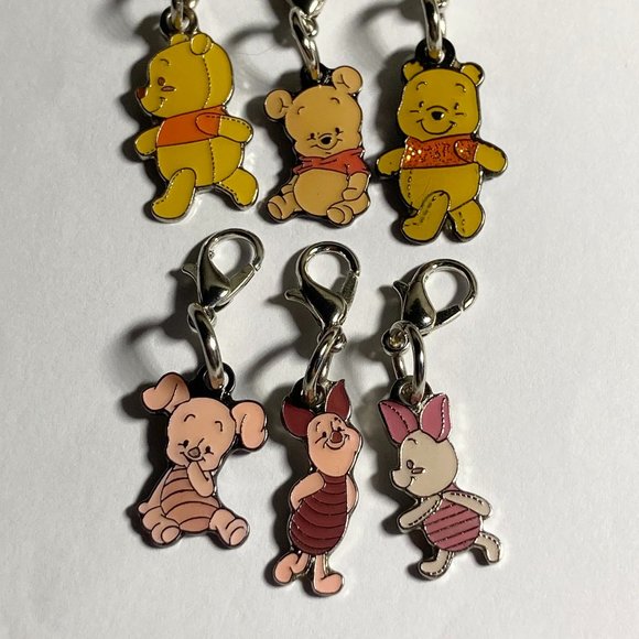 Vintage Disney Winnie The Pooh Piglet Lot of 6 Clip On Charms Purse Zipper Pull - Picture 2 of 11